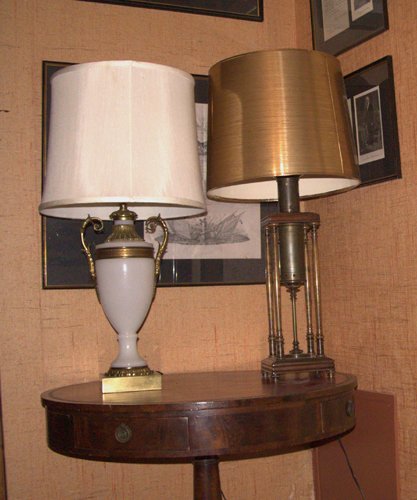 Appraisal: Title Two Table Lamps one ormolu mounted opaline one metal