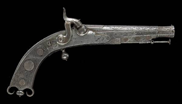 Appraisal: A silver-mounted all-steel Scottish percussion pistol of clan Maclean The