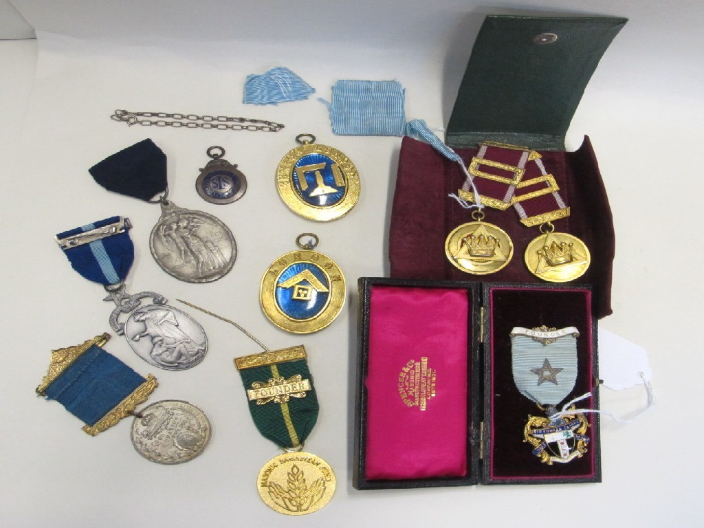 Appraisal: Lot comprising three silver gilt Masonic medals and seven assorted