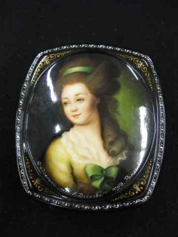 Appraisal: Russian Lacquerware Handpainted Box miniature portrait of young lady artist