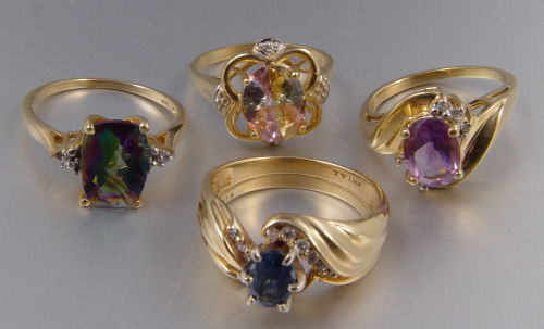 Appraisal: LOT OF K GEMSTONE RINGS Lot of K yellow gold