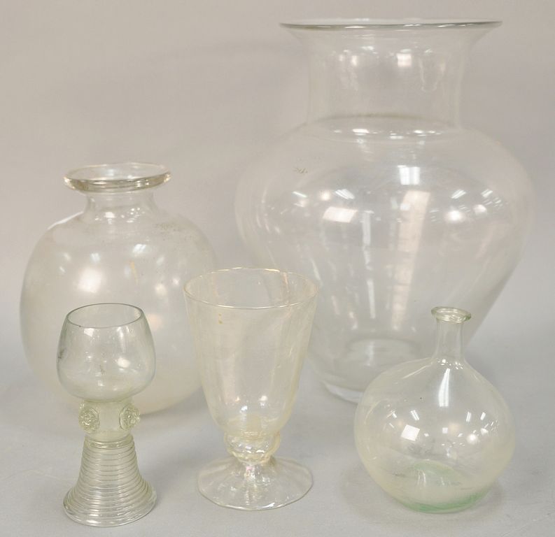 Appraisal: Group of five hand blow glass items to include iridescent