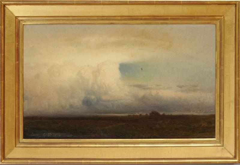 Appraisal: EUROPEAN SCHOOL LANDSCAPE AND CLOUDS Oil on canvas laid down