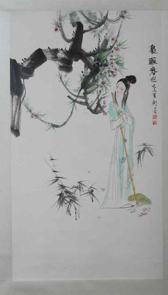 Appraisal: AFTER LIU DAN ZHAI Chinese - LADY UNDER A FLOWERING