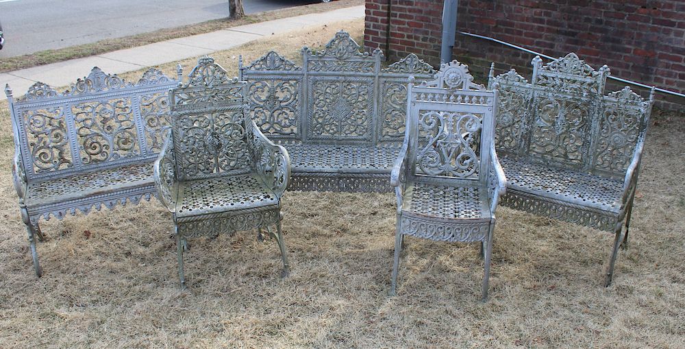 Appraisal: Grouping of Century Cast Iron Benches and Chairs To Include