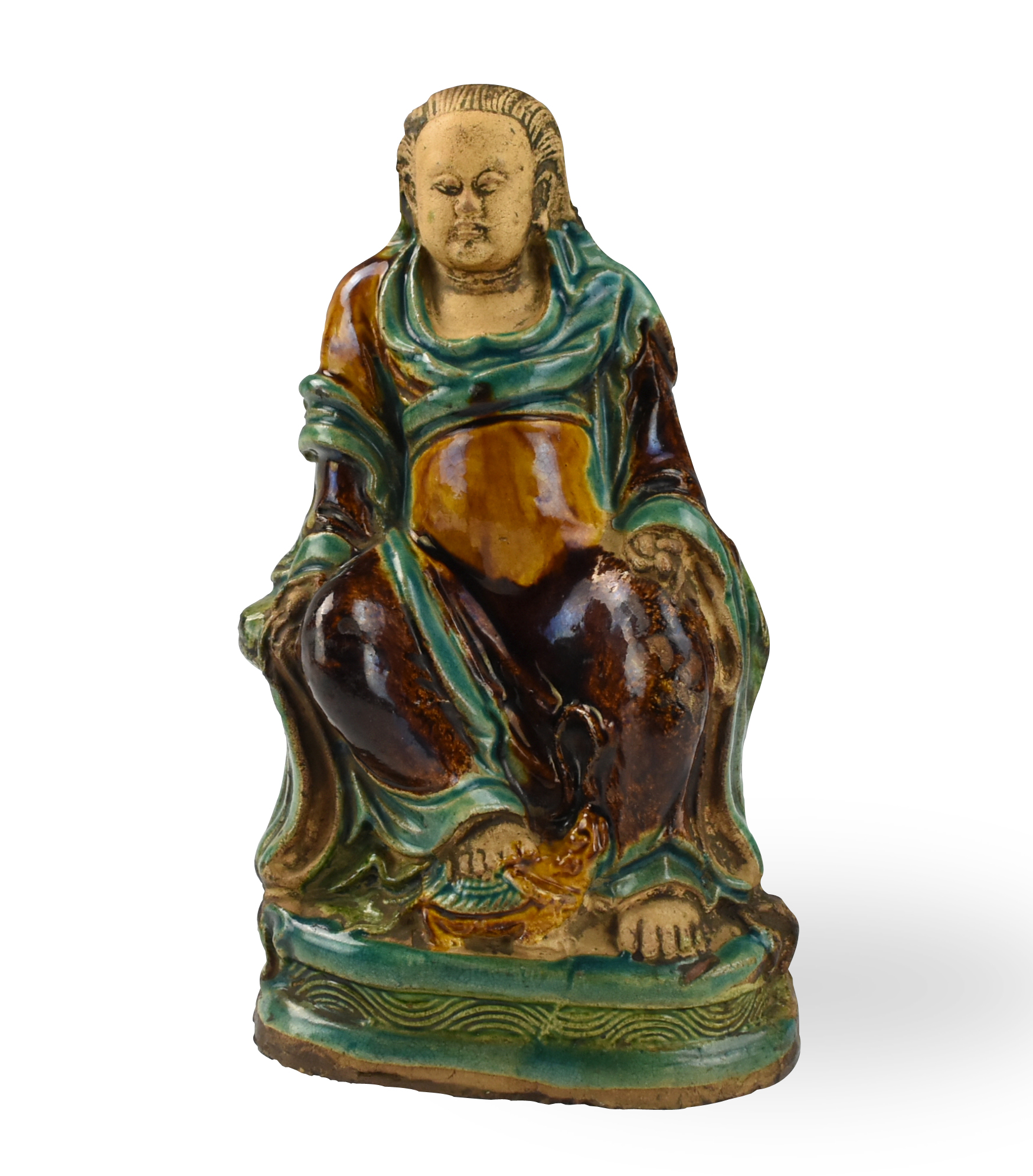 Appraisal: CHINESE SANCAI GLAZED ZHENWU FIGURE MING DYNASTY Chinese Ming Dynasty