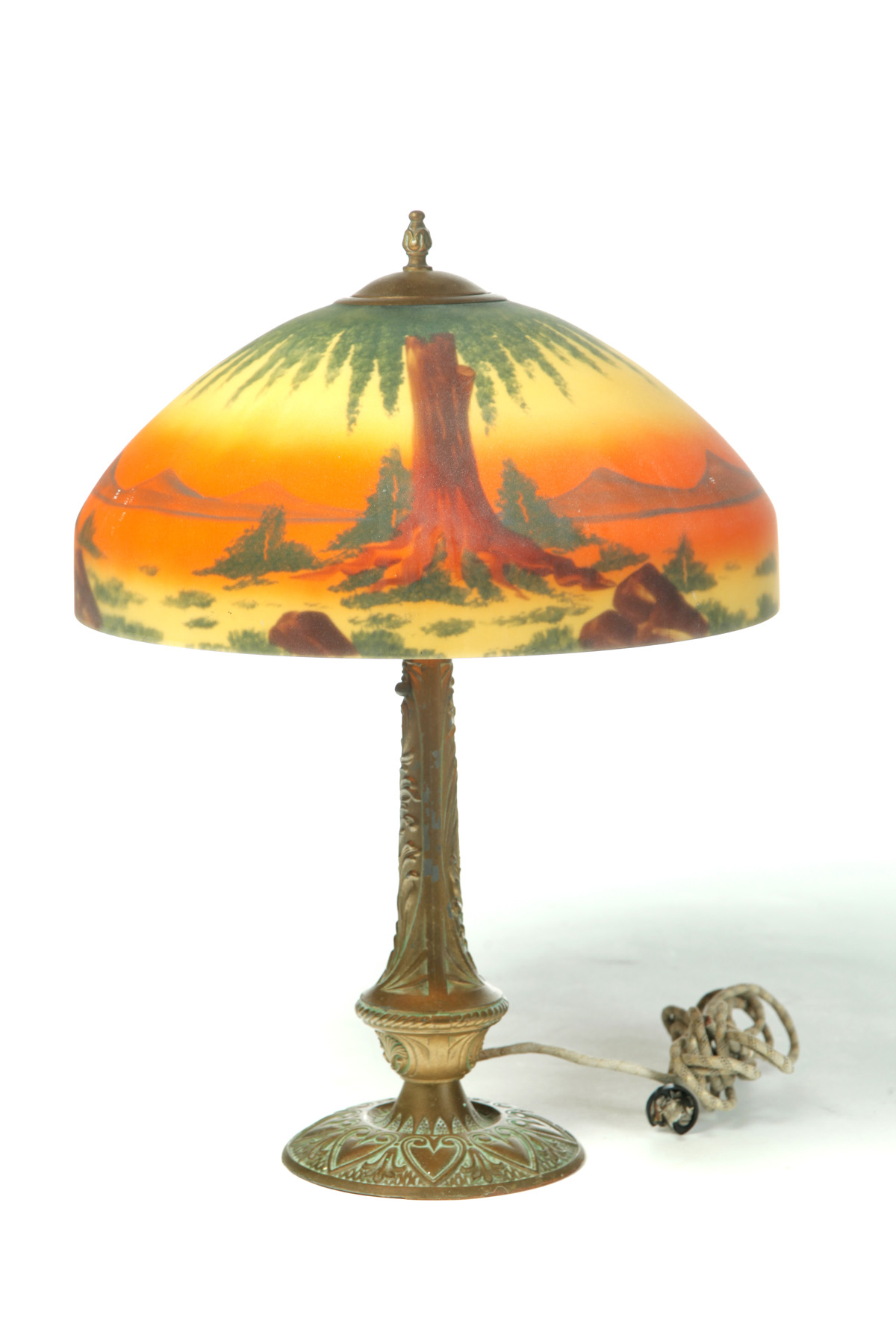 Appraisal: TABLE LAMP WITH REVERSE PAINTED SHADE American st quarter- th