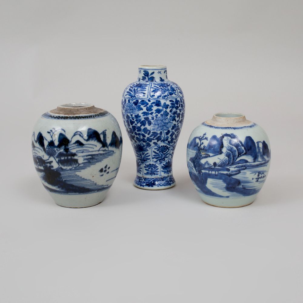 Appraisal: Three Chinese Blue and White Porcelain Vessels Comprising two small