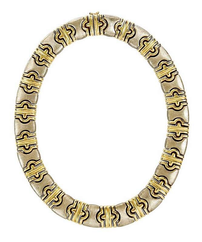 Appraisal: kt Gold Necklace two-tone Bulgari style links stamped kt Italy