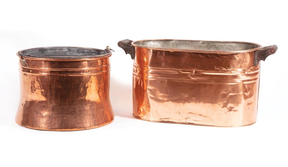 Appraisal: Two Large Copper Pots one oval with handles h in