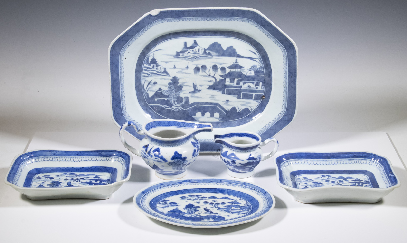 Appraisal: CHINESE EXPORT BLUE WHITE CANTON SERVING PIECES Lot of Pieces