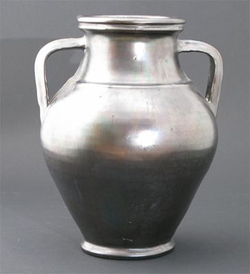 Appraisal: A Dicker Ware vase shouldered form with applied twin-handles covered