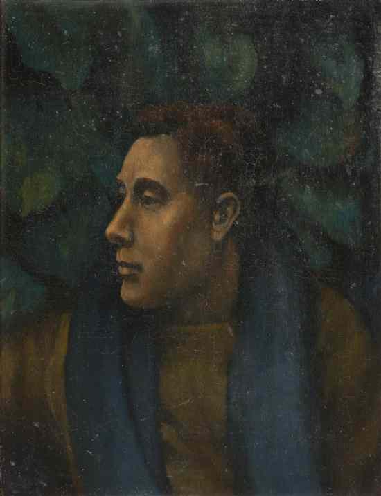 Appraisal: Luck th century Portrait in Profile with Green Scarf oil