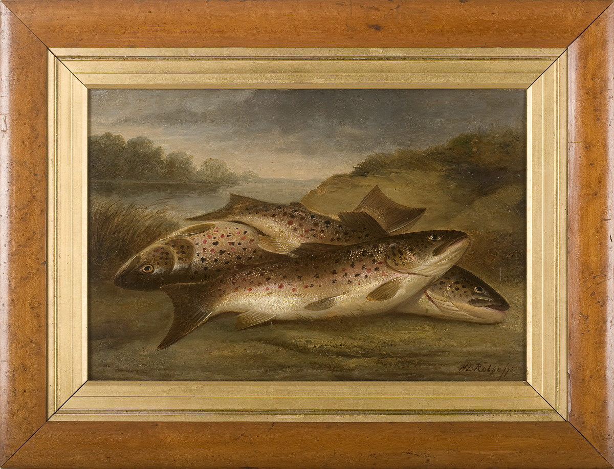 Appraisal: HENRY L ROLFE BRITISH - STILL-LIFE WITH TROUT Oil on