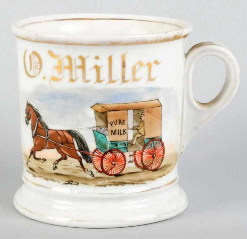 Appraisal: Horse-Drawn Milk Wagon Shaving Mug Gilt name D Miller Nice