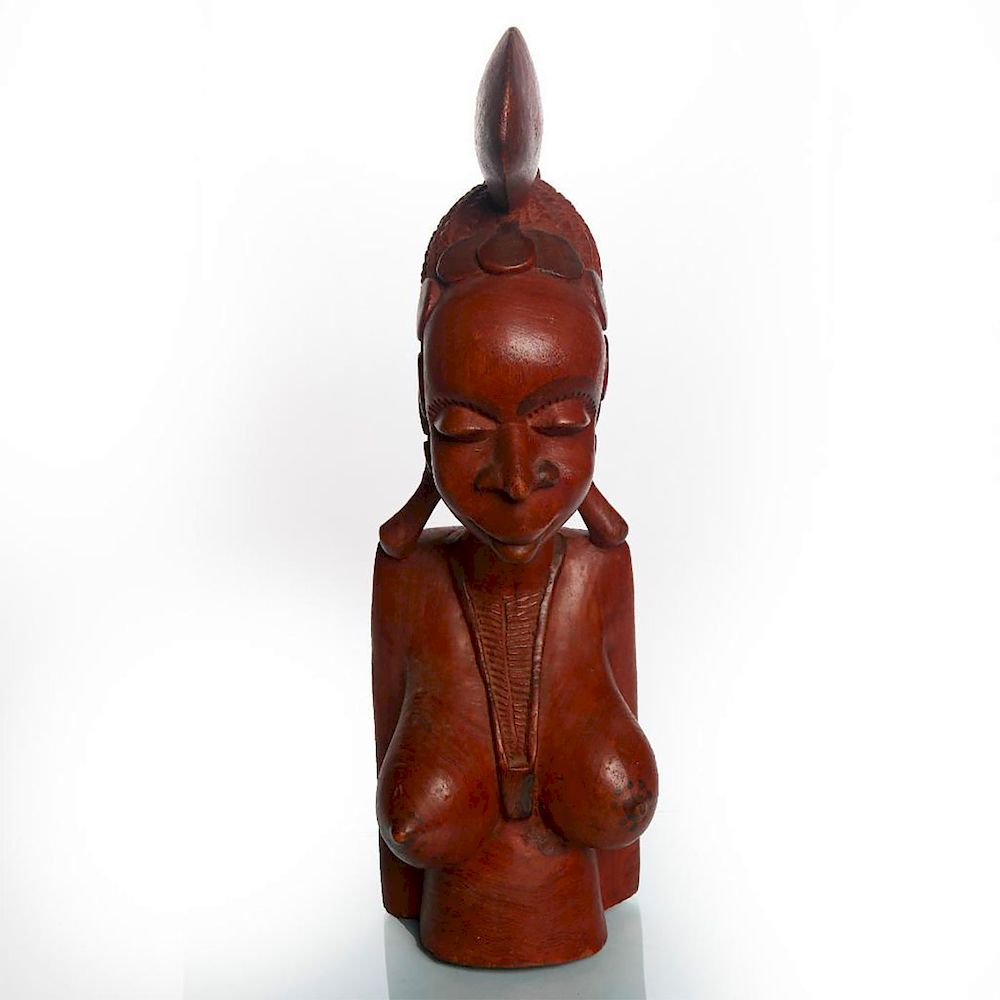 Appraisal: TRADITIONAL TRIBAL AFRICAN WOODEN SCULPTURE OF WOMAN Hand carved vintage