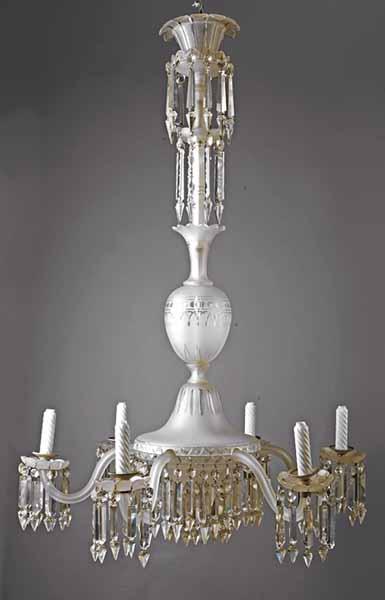 Appraisal: A Fine American Etched and Cut Crystal Six Arm Chandelier