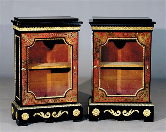 Appraisal: Pair Napolean III ebonized and Boulle work cabinets circa rectangular