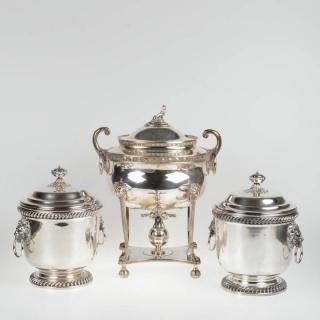 Appraisal: Regency style silver plated ice buckets and tea urn th