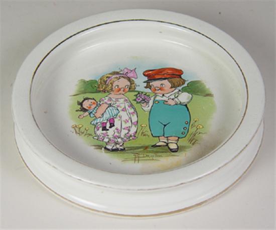 Appraisal: Child's Buffalo Pottery Dinner Dish Circa Brown stamp Campbell's kids