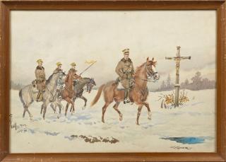 Appraisal: Karol Kossak - Polish Winter Scene with Military Men on