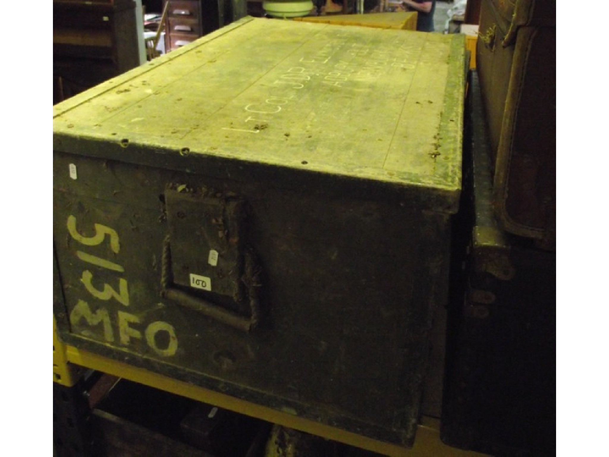 Appraisal: A vintage painted pine framed trunk crate with loose lid