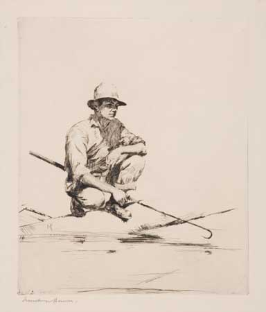 Appraisal: FRANK W BENSON Man with a Gaff Drypoint x mm