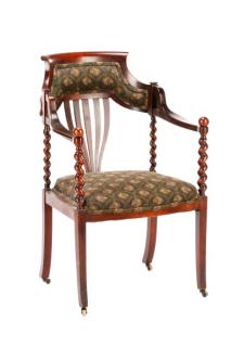 Appraisal: English Stained Upholstered Barley Twist Chair English th century A