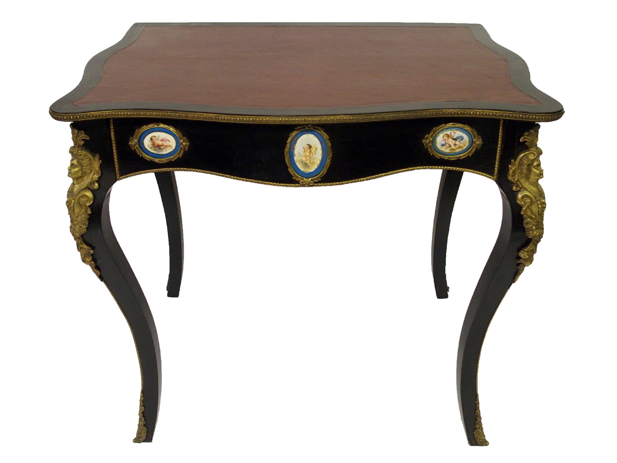 Appraisal: A French ebonised bureau platwith inset skiver above a shaped