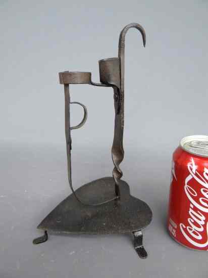 Appraisal: Blacksmith made iron alpine lamp '' Ht