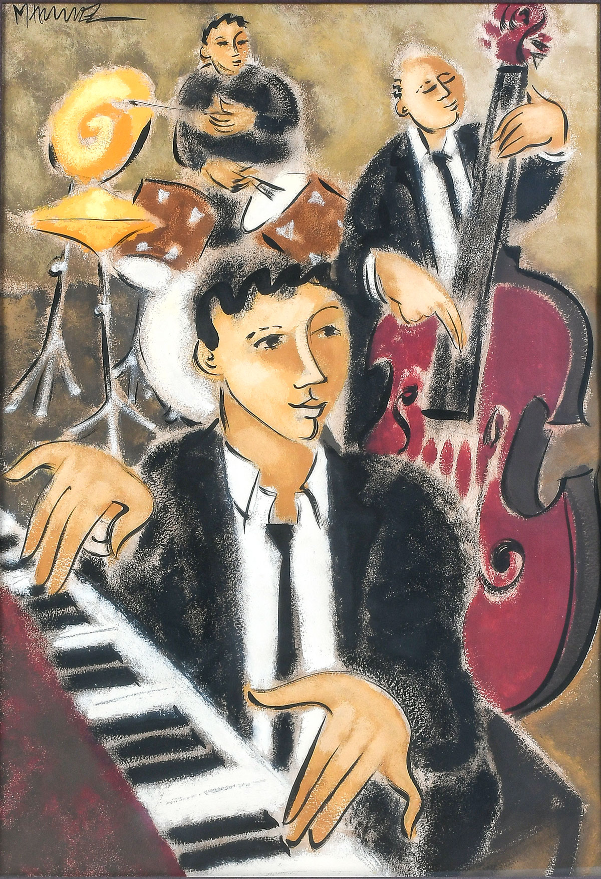 Appraisal: HAMMEL Marsha American b Jazz Band Watercolor and Gouache sight