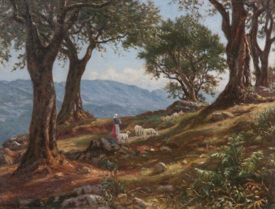 Appraisal: NIELS FREDERIK SCHIOTTZ-JENSEN Danish - SHEPHERDESS ON THE ALPS signed