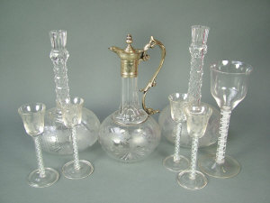 Appraisal: Four cordial glasses with air twist stems the inverted bell