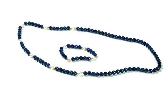 Appraisal: LAPIS NECKLACE AND BRACELET Lapis bead accented with pearls and