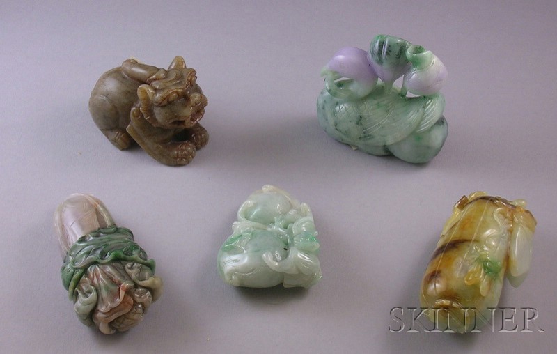 Appraisal: Five Carved Jade and Stone Pendants and Other Items a