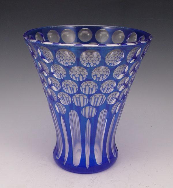 Appraisal: SIGNED STEUBEN COBALT BLUE CUT TO CLEAR VASE Flared form