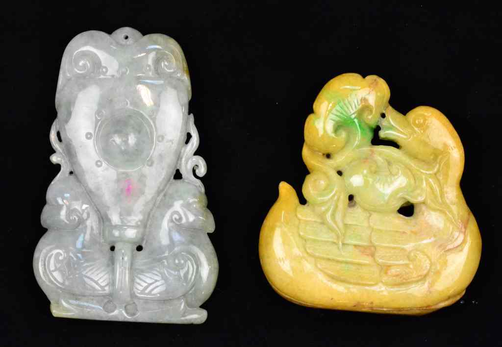 Appraisal: Chinese Carved Jade PlaquesFinely carved one to depict a duck