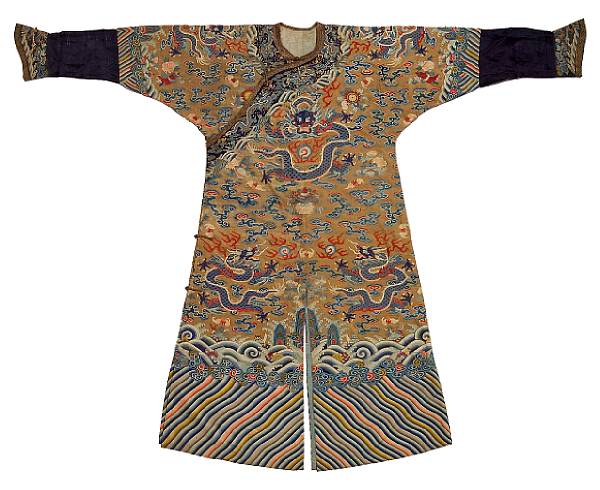 Appraisal: A gilt-thread ground kesi-woven dragon robe th Century The fine