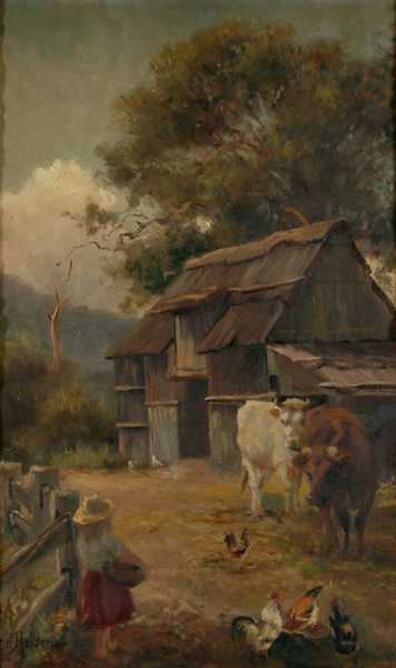 Appraisal: Ame Holden Late th Century Farm Scene circa oil on