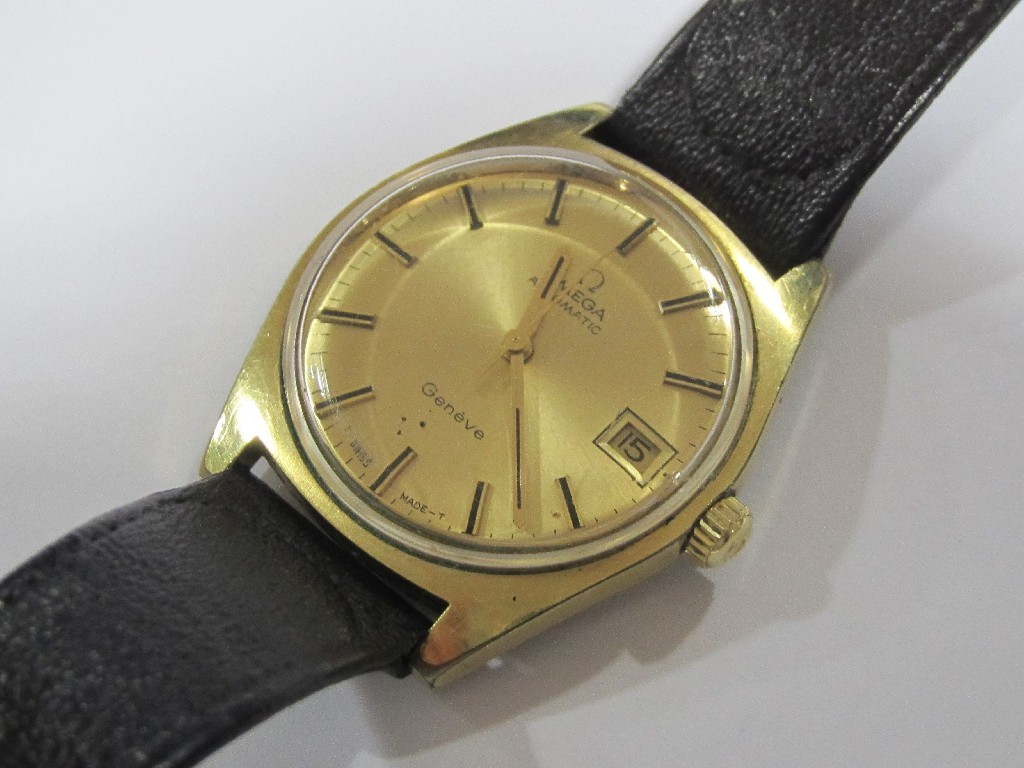 Appraisal: Gents Omega Geneve yellow metal wrist watch with gold dial