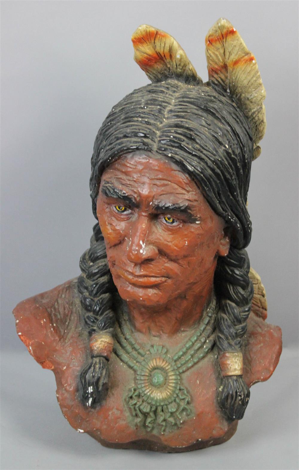 Appraisal: PAINTED PLASTER BUST OF A NOBLE WARRIOR his parted hair