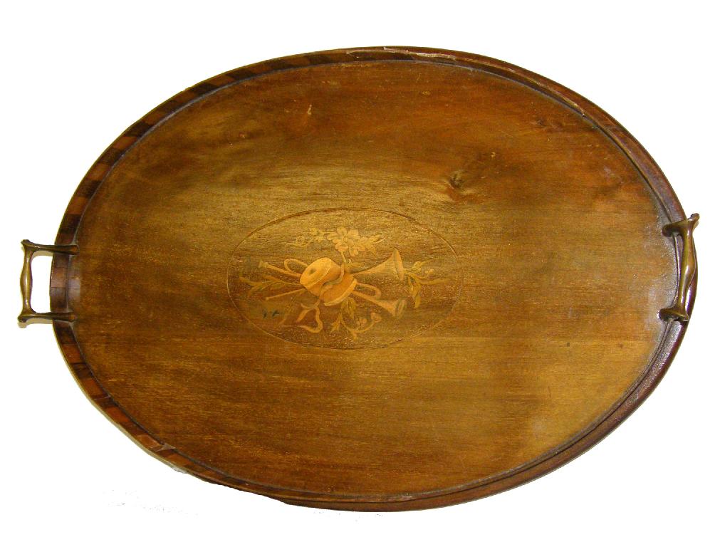 Appraisal: th century oval twin handled inlaid tray with a chequered