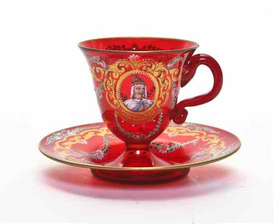 Appraisal: A Murano Enameled Glass Cup and Saucer having scrolling gilt