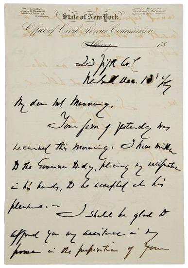 Appraisal: Daniel SICKLES Autograph letter signed D Sickles to Mr Manning