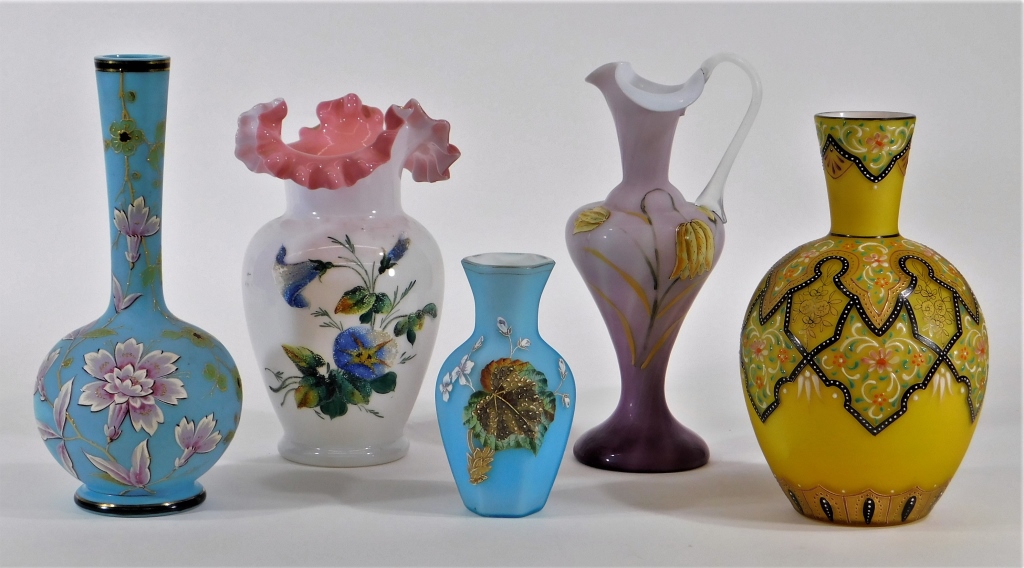 Appraisal: PC BOHEMIAN AMERICAN ENAMEL ART GLASS VASES Europe United States