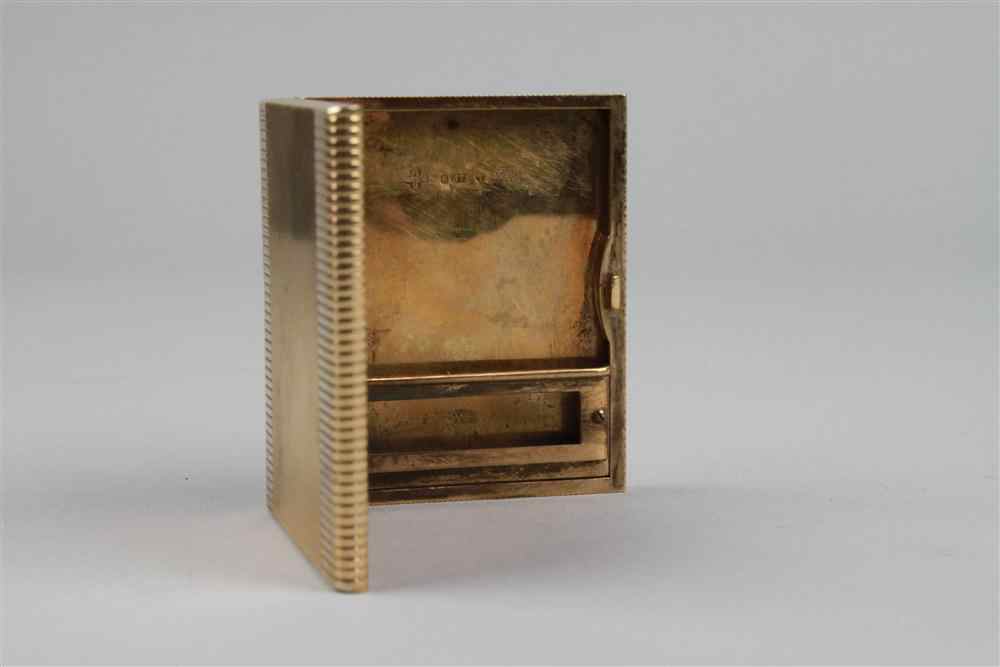 Appraisal: ASPREY GOLD MATCH CASE marked with maker's mark and ''Asprey