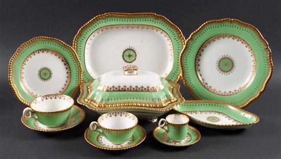 Appraisal: Copeland green banded parcel-gilt china -piece partial dinner service retailed