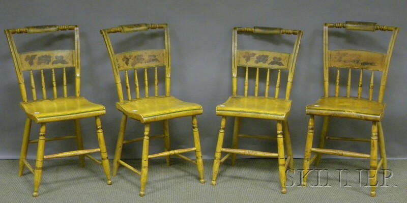 Appraisal: Set of Six Yellow-painted and Stencil-decorated Wood Side Chairs