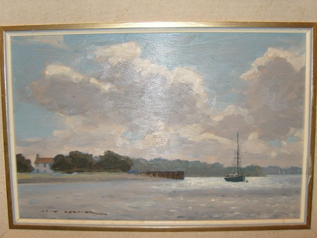 Appraisal: An oil painting on board showing a river scene by