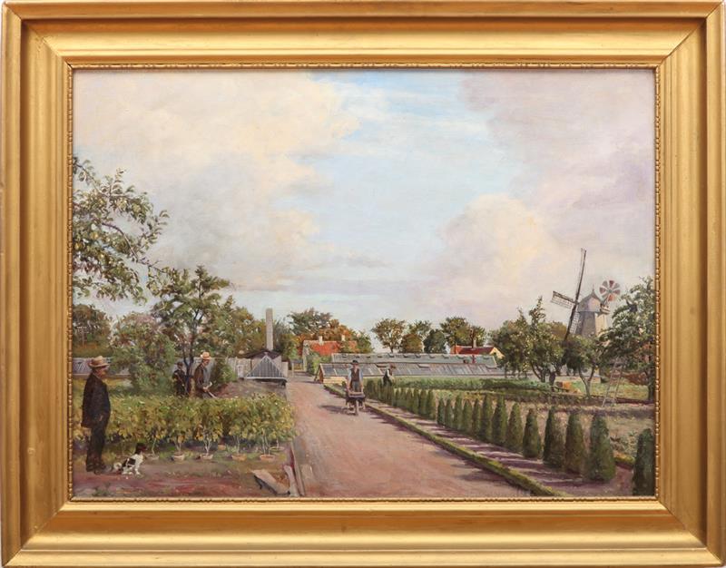 Appraisal: TH CENTURY SCHOOL WORKING IN THE GARDENS Oil on canvas